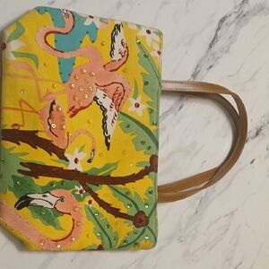 Flamingo Print Tote Bag - Yellow and Green